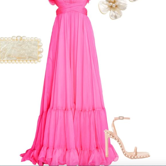 MAC DUGGAL 67911 ROSETTE CHIFFON CUTOUT WAIST HOT PINK GOWN sz 4 - Picture 8 of 8